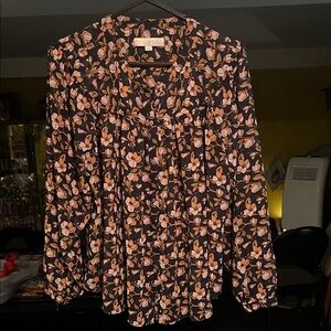LOFT Black and orange Floral Blouse